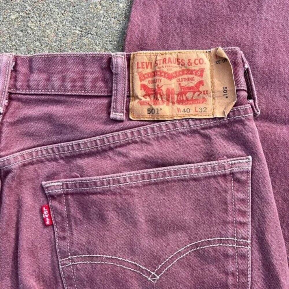 Levi’s 501 Burgundy Denim Jeans – Size 40x32 – Bold, Classic & Unapologetic 🍷 - Picture 5 of 7